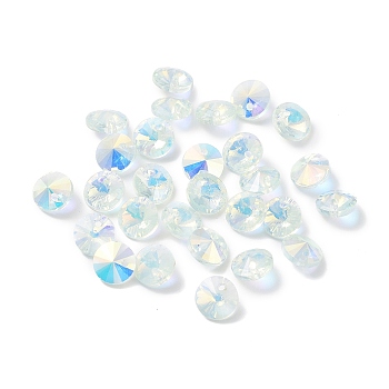 Electroplate Transparent Glass Beads, Half Rainbown Plated, Faceted Bicone, Clear, 8x4mm, Hole: 0.8mm