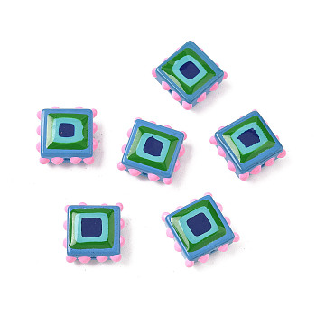 Baking Paint Glass Enamel Beads, Bumpy Square, Colorful, 13.5~14x13.5~14x6.5~7mm, Hole: 1mm