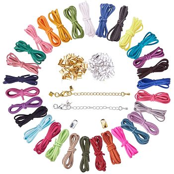 DIY Jewelry Making Kits, Eco-Friendly Korea Faux Suede Cords, Iron Folding Crimp Ends, Extender Chains, Mixed Color, 3x1.5mm, about 1m/strand
