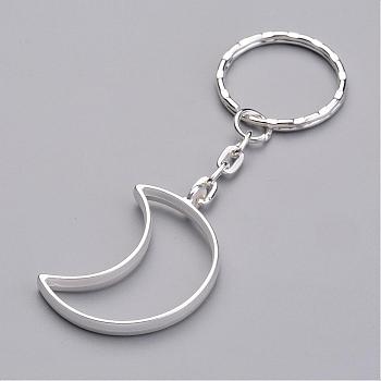 Alloy Pendants Keychain, with Iron Key Clasp Findings, Moon, Matte Silver, 84mm
