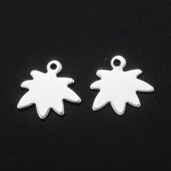 201 Stainless Steel Charms, Maple Leaf, Silver, 13~14x14x0.5~0.7mm, Hole: 1.4~1.6mm