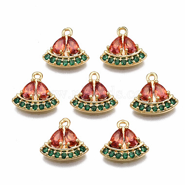 Real 18K Gold Plated Mixed Color Fan Brass+Cubic Zirconia Charms