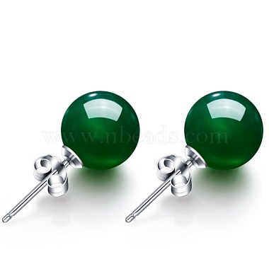 Green Round Brass Stud Earrings