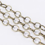 Iron Cable Chains, Textured, Unwelded, with Spool, Flat Oval, Nickel Free, Antique Bronze, 8x6x1mm, about 164.04 Feet(50m)/roll(CH-R034-AB-NF)