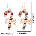 Christmas Alloy Rhinestone Stud Dangle Earrings, Candy Cane, 52x20mm(FS-WG10992-10)