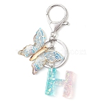 Butterfly Shape Resin & Acrylic Keychain, with Iron Rings, Letter H, 100mm, Pendant: 29.5~34x24.5~39.5x2~7.5mm(X1-KEYC-JKC01067-07)