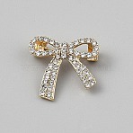 Bowknot Shape Alloy Rhinestone Brooches for Backpack Clothes, Golden, 19x20.5mm(JEWB-WH0045-14B-G)