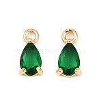 Brass Micro Pave Cubic Zirconia Pendants, Teardrop Charms, Cadmium Free & Nickel Free & Lead Free, Real 18K Gold Plated, Green, 9x4.5x3mm, Hole: 1.2mm(KK-K374-07G-01)