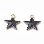 Brass Charms, Enamelled Sequins, Raw(Unplated), Star, Black, 10.5x10x1.5mm, Hole: 1mm(KK-S345-060A-01)