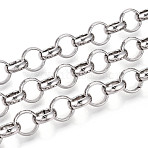 Brass Rolo Chains, Unwelded, with Spool, Platinum, 12x4mm, about 16.40 Feet(5m)/Roll(CHC-T018-39P)