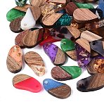 Mixed Styles Transparent Resin & Walnut Wood Pendants, Cashew Nut Charms, with Gold Foil & Glitter Powder, Mixed Color, 18~18.5x9~9.5x2.5~4mm, Hole: 1.8~2mm(RESI-N053-26)