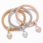 3Pcs Heart Zinc Alloy Charm Bracelets, Popcorn Chains Bracelets for Women, with with Crystal Rhinestone, Mixed Color, Inner Diameter: 2-3/8 inch(6cm)(FS-WG3B029-01)