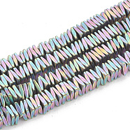 Electroplate Non-magnetic Synthetic Hematite Beads Strands, Faceted, Square Heishi Beads, Rainbow Plated, 4x4x1mm, Hole: 1mm, about 385pcs/strand, 15.9 inch(G-T061-129C)