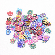 Handmade Polymer Clay Cabochons, No Hole, Flower, Mixed Color, 4~6x4~6x0.3~0.8mm(X-CLAY-Q242-08C)