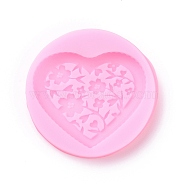 Food Grade Silicone Molds, Fondant Molds, For DIY Cake Decoration, Chocolate, Candy, UV Resin & Epoxy Resin Jewelry Making, Heart with Flower, Pink, 56x8mm(X-DIY-L015-44)