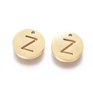 304 Stainless Steel Charms, Ion Plating (IP), Flat Round, Letter.Z, 10x1.5mm, Hole: 1mm(STAS-F227-11Z-G)
