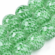 Transparent Handmade Lampwork Beads Strands, Inner Flower, Round, Light Green, 11.5~12.5mm, Hole: 1.5mm, about 45pcs/strand, 19.88 inch(50.5cm)(LAMP-T007-21D)
