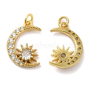 925 Sterling Silver Micro Pave Cubic Zirconia Charms, Moon with Star Charm, with Jump Ring, Real 18K Gold Plated, 14x9.5x2.5mm, Hole: 2.3mm(STER-I010-22G)