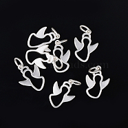 Brass Charms, Matte Style, Long-Lasting Plated, Angel, 925 Sterling Silver Plated, 14.5x10.5x2mm, Hole: 3mm(KK-F783-01S)