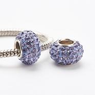 Austrian Crystal European Beads, Large Hole Beads, 925 Sterling Silver Core, Rondelle, 539_Tanzanite, 11~12x7.5mm, Hole: 4.5mm(STER-E049-E20)