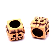 Plastic Beads, Imitation Wood, Large Hole, Cube with Bowknot, Sandy Brown, 11x13x13mm, Hole: 8mm(KY-TAC0008-11)