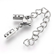 304 Stainless Steel Chain Extender, with Cord Ends and Lobster Claw Clasps, Stainless Steel Color, 31mm long, Chain Extenders: 42mm, Cord End: 10x3x2.5mm, Inner: 2.5mm, Clasp: 9x6.5x3mm(STAS-P207-01P-C)