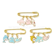 Sea Animals Alloy Enamel Pendants Brooch Pin, Iron Safety Kilt Pin for Sweater Shawl, Mixed Color, 37mm, 3 styles, 1pc/style, 3pcs/set(JEWB-BR00114)