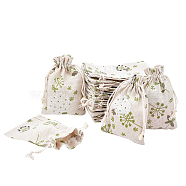 Polycotton(Polyester Cotton) Packing Pouches Drawstring Bags, with Printed Flower, Old Lace, 14x10cm(ABAG-PH0002-54)