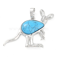 Synthetic Turquoise Pendants, with Platinum Tone Brass Findings, Kangaroo, 34x48x6.5~7mm, Hole: 5.5x7mm(G-A176-A12)