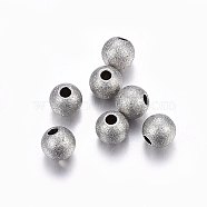 304 Stainless Steel Textured Beads, Round, Stainless Steel Color, 6x5mm, Hole: 1.6mm(X-STAS-F174-32P-B)