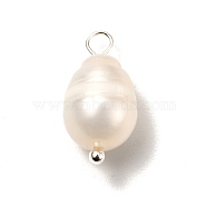 Natural Cultured Freshwater Pearl Pendants, with Brass Ball Head Pins, Rice, Silver, 16~17mm, Hole: 3mm(X-PALLOY-JF00942-02)