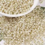 MIYUKI Round Rocailles Beads, Japanese Seed Beads, 8/0, (RR577) Dyed Butter Cream Silverlined Alabaster, 3mm, Hole: 1mm, about 422~455pcs/10g(X-SEED-G008-RR0577)