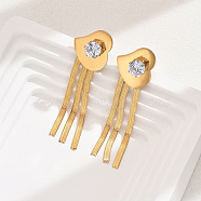 Fashionable Vintage Tassel Stud Earrings for Women, Casual and Versatile, Real 18K Gold Plated, Heart, 17mm(OP9629-3)