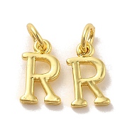 Brass Pendants, with Jump Ring, Letter R, 11x6x1.5mm, Ring: 5x1mm, inner diameter: 3mm(KK-M273-03G-R)