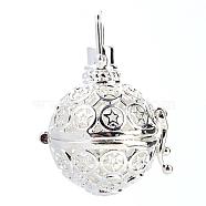 Rack Plating Brass Cage Pendants, For Chime Ball Pendant Necklaces Making, Hollow Round with Star, Silver Color Plated, 29x25x21mm, Hole: 5x6mm, inner measure: 18mm(KK-S751-039S)