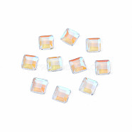 Glass Rhinestone Cabochons, Nail Art Decoration Accessories, Faceted, Square, Clear AB, 4x4x1.5mm(MRMJ-N027-032A)