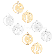 Unicraftale 201 Stainless Steel Laser Cut Pendants, Star with Moon & Flat Round with Cactus, Golden & Stainless Steel Color, 20.5x18x1mm, Hole: 1.4mm, 16pcs/box(STAS-UN0013-49)