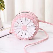 Round with Daisy Pattern DIY Leather Pruse Making Kits, Pink, 13.5x7cm(WG42480-02)