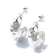 Textured Teardrop Brass Stud Earrings, Half Hoop Earrings, Long-Lasting Plated, Silver, 25x12mm(EJEW-D098-02S)