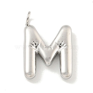 Non-Tarnish 304 Stainless Steel Pendants, Letter Charm, Stainless Steel Color, Letter M, 16.5x11.5x3mm, Hole: 2mm(STAS-C102-15P-M)