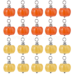 40Pcs 2 Colors Opaque Resin Vegetable Pendants, Autumn Pumpkin Charms with 304 Stainless Steel Flat Head Pins Loop, Mixed Color, 19x13x13mm, Hole: 3mm(PALLOY-FH00153)