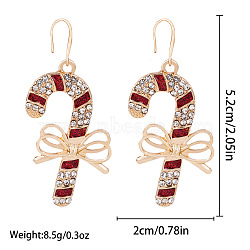 Christmas Alloy Rhinestone Stud Dangle Earrings, Candy Cane, 52x20mm(FS-WG10992-10)