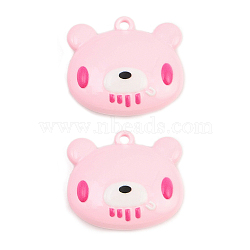 Baking Paint Zinc Alloy Pendants, Bear Charms, Pink, 15.5x17x7mm, Hole: 1.4mm(AL-CBA032C-08)