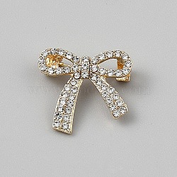 Bowknot Shape Alloy Rhinestone Brooches for Backpack Clothes, Golden, 19x20.5mm(JEWB-WH0045-14B-G)