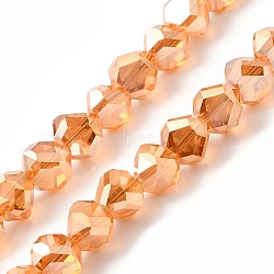 Transparent Electroplate Glass Beads Strands, Faceted, Triangle, Light Salmon, 8~9x8.5~9x8.5~9mm, Hole: 1.5mm, about 50pcs/strand, 16.69''(42.4cm)(EGLA-I017-04-PL01)