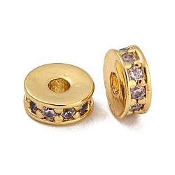 Rack Plating Brass Micro Pave Cubic Zirconia Beads, Lead Free & Cadmium Free, Long-Lasting Plated, Real 18K Gold Plated, Round, Lavender, 5x2mm, Hole: 1.5mm(KK-U030-26G-02)