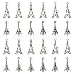 32Pcs 2 Styles Tibetan Style Alloy Pendants, Eiffel Tower, Antique Silver, 23.5~29x8~13x2~8mm, Hole: 1.5~2mm, 16pcs/style(FIND-FS0002-12)