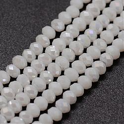 Electroplate Glass Bead Strands, Imitation Jade, Rondelle, Faceted, White, 2~3x2mm, Hole: 1mm, about 200pcs/strand, 17.32 inch(GLAA-K013-10HR)