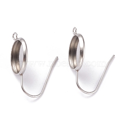 304 Stainless Steel Earring Settings, with Vertical Loop, Flat Round, Stainless Steel Color, Tray: 12mm, 25mm, Hole: 1.8mm, 20 Gauge, Pin: 0.8mm(STAS-O141-01P)