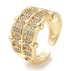 Rack Plating Brass Pave Clear Cubic Zirconia Open Cuff Rings, Cadmium Free & Lead Free, Long-Lasting Plated, Rectangle, Real 18K Gold Plated, Adjustable(RJEW-M172-09G)